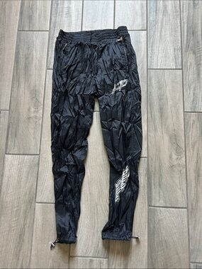Filling Pieces Black Crinkle Nylon Track Joggers with Reflective Logos